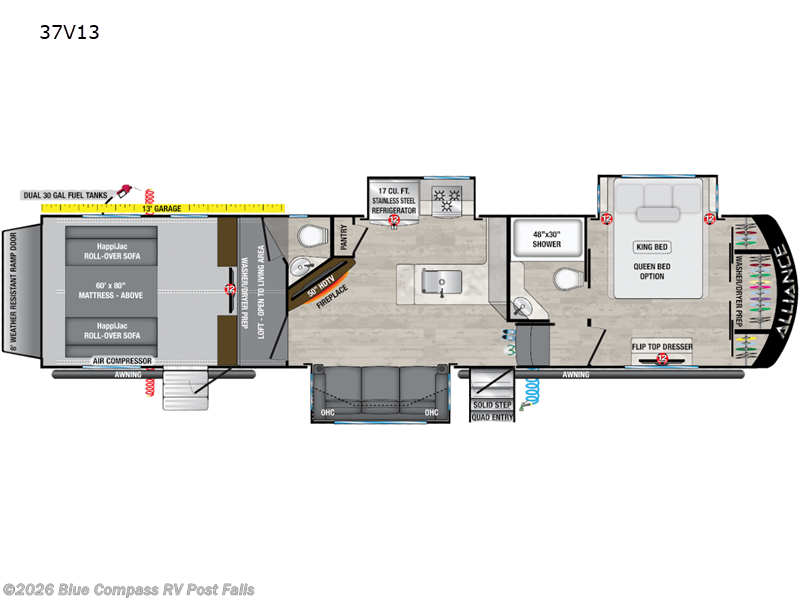 2023 Alliance RV Valor 37V13 - Used Toy Hauler For Sale by Blue Compass RV Post Falls in Post Falls, Idaho features Slideout