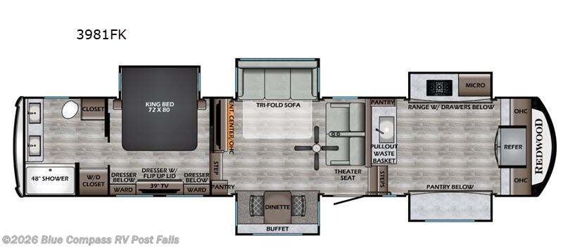 2020 Redwood RV Redwood 3981FK - Used Fifth Wheel For Sale by Blue Compass RV Post Falls in Post Falls, Idaho features Slideout