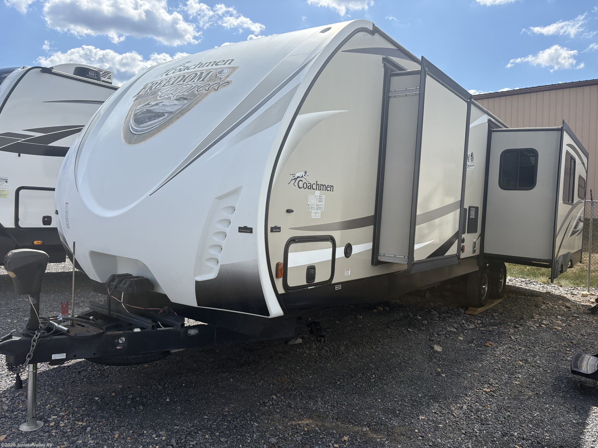 2016 Coachmen Freedom Express LTZ 322RLDS - Used Travel Trailer For Sale by Juniata Valley RV in Mifflintown, Pennsylvania features Queen Bed, Screen Door, Living Quarters, Stabilizer Jacks, Exterior Refrigerator