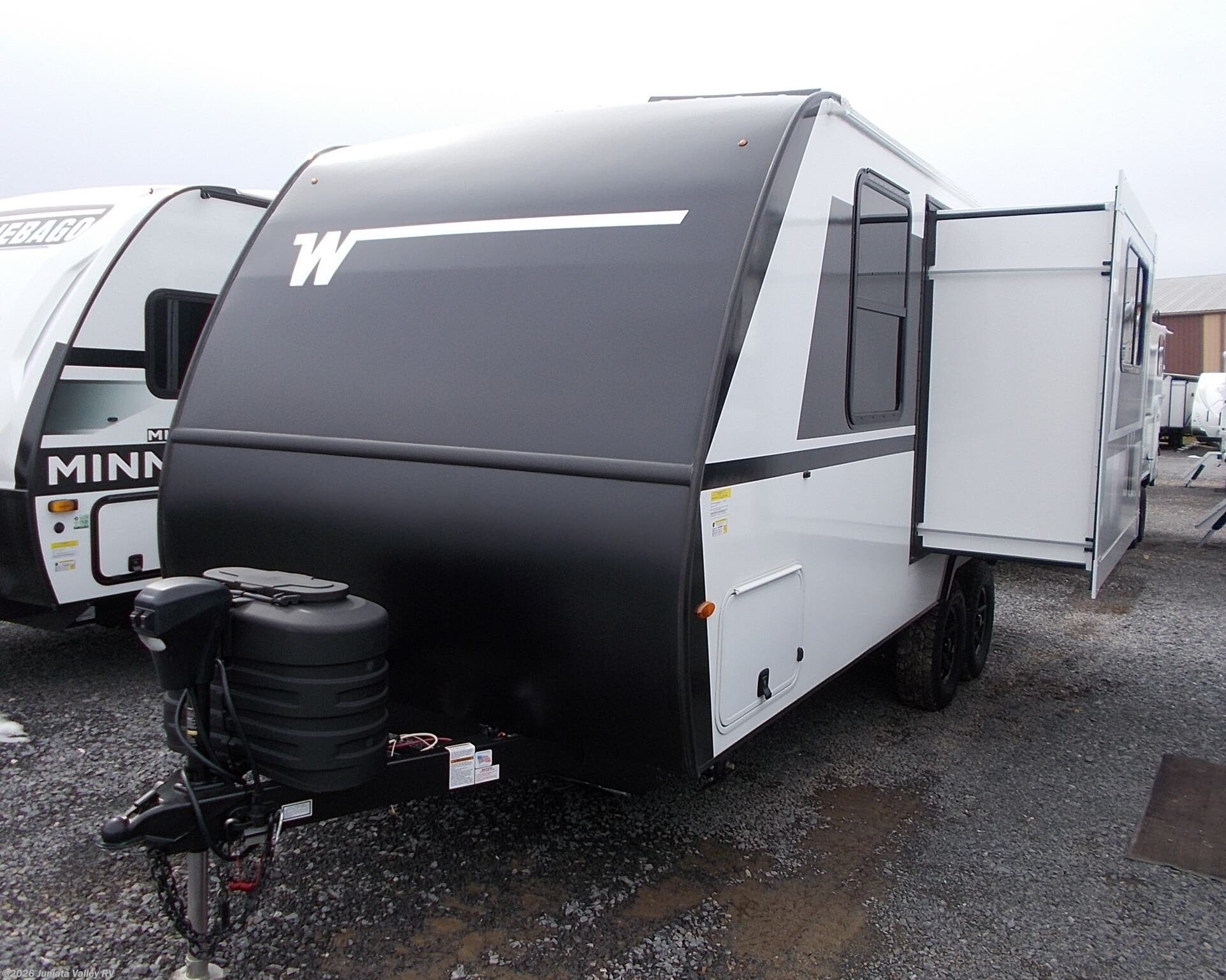 2026 Winnebago Micro Minnie 2108FBS - New Travel Trailer For Sale by Juniata Valley RV in Mifflintown, Pennsylvania features Water Heater, Refrigerator (12V), Wardrobe(s), Shower, Detachable Power Cord