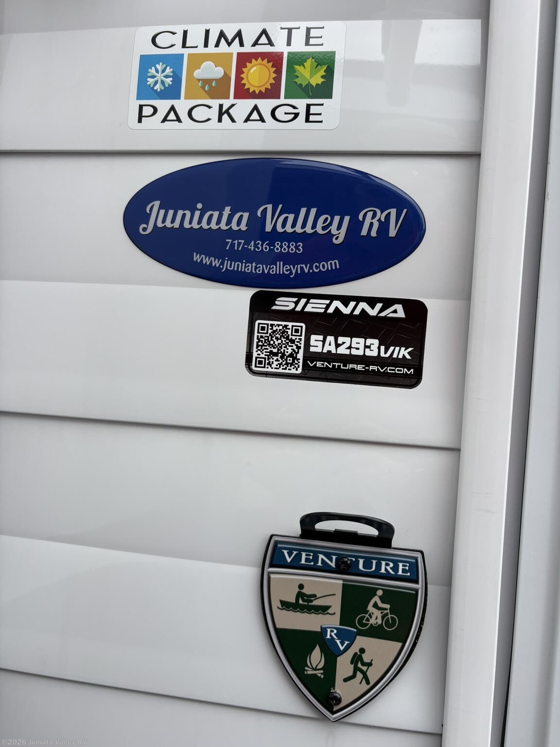 2026 Venture RV Sienna SA293VIK - New Travel Trailer For Sale by Juniata Valley RV in Mifflintown, Pennsylvania features External Shower, Air Conditioning, Theater Seating, Stove Cover, Alloy Wheels