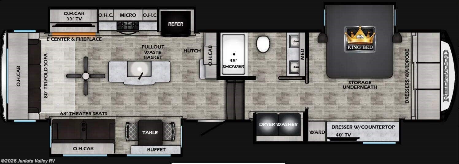 Floorplan of 2026 CrossRoads Redwood 371RL