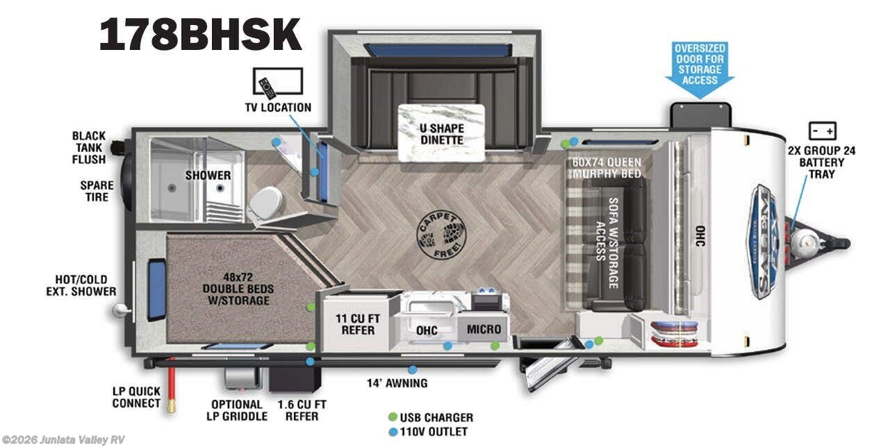 Floorplan of 2021 Forest River Salem FSX 178BHSK