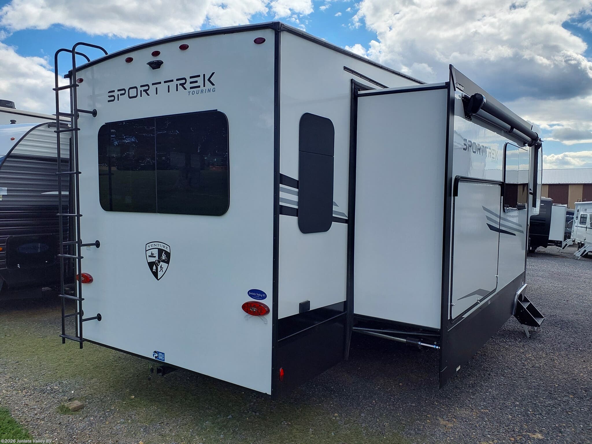 2027 Venture RV SportTrek 5 Touring Edition 363VFR - New Fifth Wheel For Sale by Juniata Valley RV in Mifflintown, Pennsylvania features Outside Kitchen, Spare Tire Kit, Griddle, Water Heater, Fire Extinguisher