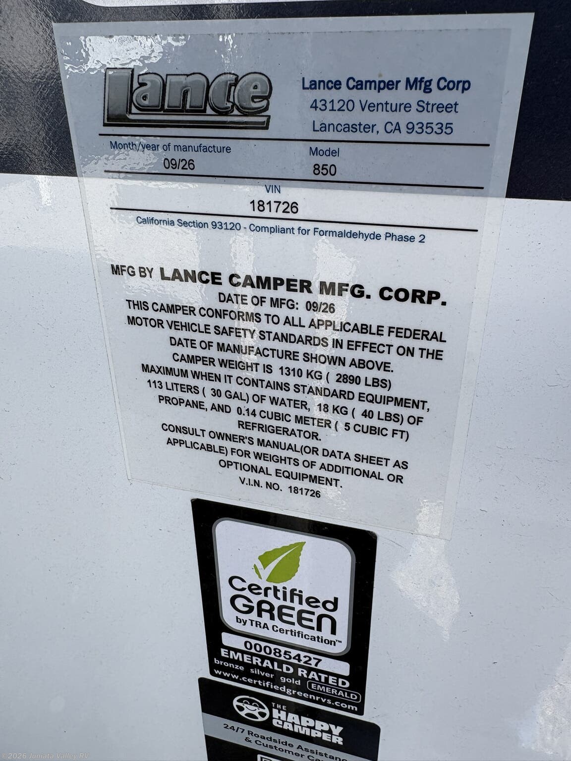 2027 Lance TC 850 - New Truck Camper For Sale by Juniata Valley RV in Mifflintown, Pennsylvania features External Shower, PVC Roof, 30 Amp Service, Screen Door, Queen Mattress
