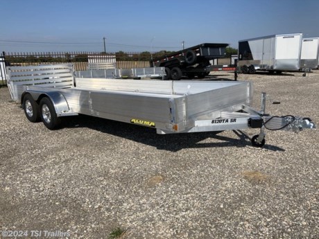 &lt;h3&gt; 2023 Aluma Utility Trailer 8120TASR (Available for Order)&lt;/h3&gt;&lt;p&gt; Choose from our large variety of open utility trailers to find the perfect fit for your needs! Aluma offers a huge selection of lightweight single axle, heavy-duty, and tandem axle utility trailers for hauling golf carts, ATVs, UTVs, motorcycles, cars, work supplies, off-roading 4x4 vehicles, sport, and more!&lt;/p&gt;&lt;p&gt; Aluma&#39;s heavy duty single-axle aluminum utility trailers include tilt beds for easy transfer of cars and show autos, as well as many other flatbed options.&lt;/p&gt;&lt;strong&gt;Features may include:&lt;/strong&gt;&lt;ul&gt; &lt;li&gt; 12&quot; Solid front &amp;amp; 2) 69&quot; x 12&quot; ramps - 12&quot; solid side on balance of trailer&lt;/li&gt;&lt;/ul&gt;&lt;ul&gt; &lt;li&gt; Aluminum fenders&lt;/li&gt;&lt;/ul&gt;&lt;ul&gt; &lt;li&gt; Extruded aluminum floor&lt;/li&gt;&lt;/ul&gt;&lt;ul&gt; &lt;li&gt; 10) Tie down loops on 16-20&#39;&lt;/li&gt;&lt;/ul&gt;&lt;ul&gt; &lt;li&gt; Swivel tongue jack, 1200 lb. capacity&lt;/li&gt;&lt;/ul&gt;&lt;ul&gt; &lt;li&gt; Safety chains&lt;/li&gt;&lt;/ul&gt; http://www.tsitrailers.com/--xInventoryDetail?id=8988720