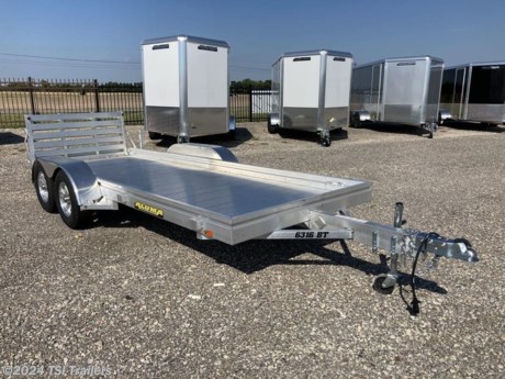 &lt;h3&gt; 2023 Aluma Tandem Axle Utility 6316 (Available for Order)&lt;/h3&gt;&lt;p&gt; Find the right lightweight aluminum, tandem axle utility trailer for you. These open flatbed car trailers are perfect car haulers for collector cars, antique vehicles, and off-roading 4x4 vehicles.&lt;/p&gt;&lt;strong&gt;Features may include:&lt;/strong&gt;&lt;ul&gt; &lt;li&gt; 2-2000 lbs. Rubber torsion axle - No brakes - Easy lube hubs&lt;/li&gt;&lt;/ul&gt;&lt;ul&gt; &lt;li&gt; ST175/80R14 LRC radial tires (1360 lbs. cap/tire)&lt;/li&gt;&lt;/ul&gt;&lt;ul&gt; &lt;li&gt; Aluminum wheels, 5-4.5 BHP&lt;/li&gt;&lt;/ul&gt;&lt;ul&gt; &lt;li&gt; Removable aluminum fenders&lt;/li&gt;&lt;/ul&gt;&lt;ul&gt; &lt;li&gt; Extruded aluminum floor&lt;/li&gt;&lt;/ul&gt;&lt;ul&gt; &lt;li&gt; 6&quot; Front retaining bumper&lt;/li&gt;&lt;/ul&gt;&lt;ul&gt; &lt;li&gt; A-Framed aluminum tongue, 48&quot; long with 2-5/16&quot; coupler&lt;/li&gt;&lt;/ul&gt;&lt;ul&gt; &lt;li&gt; 6) Stake pockets (3 per side)&lt;/li&gt;&lt;/ul&gt;&lt;ul&gt; &lt;li&gt; LED Lighting package, safety chains&lt;/li&gt;&lt;/ul&gt;&lt;ul&gt; &lt;li&gt; 2) Fold-down rear stabilizer jacks&lt;/li&gt;&lt;/ul&gt;&lt;ul&gt; &lt;li&gt; Swivel tongue jack, 800 lbs. capacity&lt;/li&gt;&lt;/ul&gt;&lt;ul&gt; &lt;li&gt; Aluminum tailgate - 60&quot; wide x 44&quot; long&lt;/li&gt;&lt;/ul&gt; http://www.tsitrailers.com/--xInventoryDetail?id=9252551