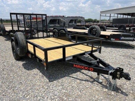&lt;h3&gt; 2024 MAXXD Trailers S3X S3X7712&lt;/h3&gt;&lt;strong&gt;The Single Axle Utility Trailer You&amp;#8217;Ve Been Waiting For&lt;/strong&gt;&lt;p&gt; The S3X Single Axle Utility Trailer is a 2,990 lbs GVWR utility trailer that is great for hauling your utv, atv, lawn mower, or light materials with your light duty truck or SUV. The S3X comes in two different sizes: A 12&amp;#8217; long and 77 inch wide model which weighs 1,200 lbs, or a 14&amp;#8217; long and 77&amp;#8221; wide model weighing 1,375 lbs. Both sizes are easily haulable with a light duty truck like a ranger or a &#189; ton.&lt;/p&gt;&lt;p&gt; Up front the S3X hooks to your vehicle with a 2&amp;#8221; DEMCO EZ-Latch adjustable coupler, mounted to a 3&amp;#8221; channel wrap tongue and a 3&amp;#8221; x 2&amp;#8221; x 3/16&amp;#8221; steel angle mainframe. The treated wood floor deck is supported by 3&amp;#8221; x 2&amp;#8221; angle crossmembers. A single 3,500lb idler axle paired with 205/75 Radial tires carries the S3X down the road. Mounted inside of the tongue of the trailer is a 2k swivel jack that raises and lowers the front of the trailer for hooking and unhooking from your vehicle.&lt;/p&gt;&lt;p&gt; The S3X has 14&amp;#8221; tall side rails with a 2&amp;#8221; square tubing top-rail on the front and sides of the trailer, and has stake pockets on the frame and hooks on the bottom corners of the deck for easy tying down of cargo. This trailer has clear LED running lights on the sides and in the rear bumper as well. In the back of the trailer, a spring-assisted 4&amp;#8217; tall steel mesh gate makes loading your stuff super simple and easy. The gate can fold in and lay inside the bed for less wind drag when hauling the trailer empty.&lt;/p&gt;&lt;p&gt; Like all of our trailers, the S3X is 100% built in Texas, and is ready to get work done. Whether you&amp;#8217;re working or playing, the S3X single axle utility trailer is ready to get it done. We build trailers so you can work hard and play hard.&lt;/p&gt; http://www.tsitrailers.com/--xInventoryDetail?id=13954835