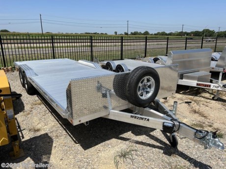 *Spare and Mount Sold Separately*&lt;br&gt; &lt;br&gt; &lt;h3&gt; 2024 Aluma Tandem Axle Car Hauler WB22H&lt;/h3&gt;&lt;p&gt; Find the right lightweight aluminum, tandem axle utility trailer for you. These open flatbed car trailers are perfect car haulers for collector cars, antique vehicles, and off-roading 4x4 vehicles.&lt;/p&gt;&lt;strong&gt;Features may include:&lt;/strong&gt;&lt;ul&gt; &lt;li&gt; 2-5200lbs.Rubber torsion axles - Easy lube hubs&lt;/li&gt;&lt;/ul&gt;&lt;ul&gt; &lt;li&gt; Electric brakes, breakaway kit&lt;/li&gt;&lt;/ul&gt;&lt;ul&gt; &lt;li&gt; ST205/75R14 or 75R15 LRC Radial tires (1760 lbs. cap/tire)&lt;/li&gt;&lt;/ul&gt;&lt;ul&gt; &lt;li&gt; Aluminum wheels, 5-4.5 BHP&lt;/li&gt;&lt;/ul&gt;&lt;ul&gt; &lt;li&gt; Drive-over aluminum fenders&lt;/li&gt;&lt;/ul&gt;&lt;ul&gt; &lt;li&gt; Extruded aluminum floor&lt;/li&gt;&lt;/ul&gt;&lt;ul&gt; &lt;li&gt; Front retaining rail&lt;/li&gt;&lt;/ul&gt;&lt;ul&gt; &lt;li&gt; A-Framed aluminum tongue, 48&quot; long with 2-5/16&quot; coupler&lt;/li&gt;&lt;/ul&gt;&lt;ul&gt; &lt;li&gt; 2) 7&#39; Aluminum ramps with storage underneath&lt;/li&gt;&lt;/ul&gt;&lt;ul&gt; &lt;li&gt; 8) Stake pockets (4 per side)&lt;/li&gt;&lt;/ul&gt;&lt;ul&gt; &lt;li&gt; 4) Recessed tie rings, SS 5000 lbs.&lt;/li&gt;&lt;/ul&gt;&lt;ul&gt; &lt;li&gt; 2) Fold-down rear stabilizer jacks&lt;/li&gt;&lt;/ul&gt;&lt;ul&gt; &lt;li&gt; Double-wheel swivel tongue jack, 1500 lbs.capacity&lt;/li&gt;&lt;/ul&gt;&lt;ul&gt; &lt;li&gt; LED Lighting package, safety chains&lt;/li&gt;&lt;/ul&gt; http://www.tsitrailers.com/--xInventoryDetail?id=14160000