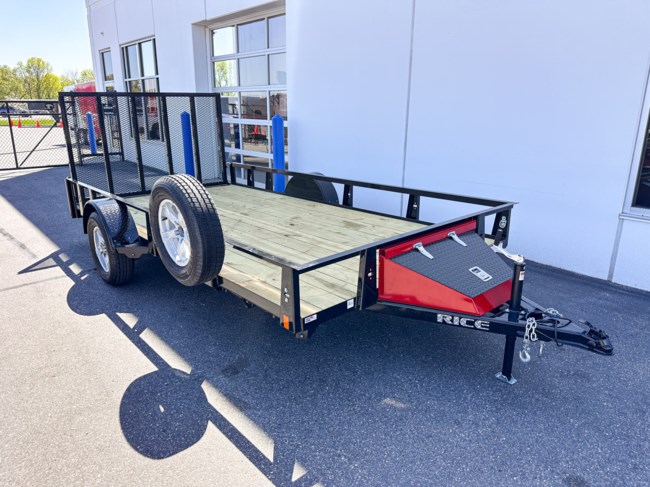 2025 Rice 82X14 RAIL SIDE UTILITY TRAILER- BLACK/RED