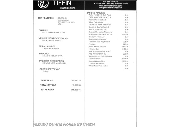 2021 Tiffin Allegro Red 37PA