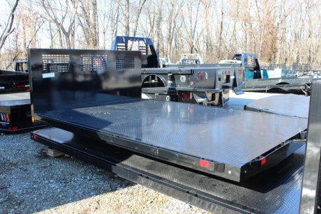 CM PL MODEL STEEL PLATFORM BED, 12&#39; X 101&quot; WIDE, 34&quot; FRAME WIDTH, 84&quot; CAB TO AXLE, 1/8&quot; STEEL TREADPLATE FLOOR, HEAVY DUTY WELDED BULKHEAD, REAR RUB RAIL WITH STAKE POCKETS, RUB RAIL WITH STAKE POCKETS ALONG BOTH SIDES, LED CLEARANCE LIGHTS, SMOOTH SIDES AND REAR, MODULAR SEALED WIRING HARNESS, BLACK POWDERCOAT. Please check with us for exact fitment as makes vary slightly.