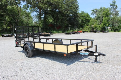 2021 TOP HAT 14&#39; X 77&quot; DERBY SINGLE AXLE UTILITY TRAILER, STRAIGHT DECK, REAR 4&#39; FOLD-IN TAILGATE, 4&quot; CHANNEL TONGUE, 3X2 ANGLE FRAME AND CROSSMEMBERS, 2 3/8&quot; PIPE TOPRAIL, TREATED WOOD FLOOR, 4 STAKE POCKETS, SMOOTH STEEL FENDERS, 3.5K (DEXTER) IDLER SPRING AXLE, 15&quot; RADIAL TIRES, 2K A-FRAME JACK, 2&quot; FORGED A-FRAME COUPLER, LED TAIL LIGHTS, BLACK VALSPAR PAINT, ONE YEAR LIMITED MANUFACTURER WARRANTY.