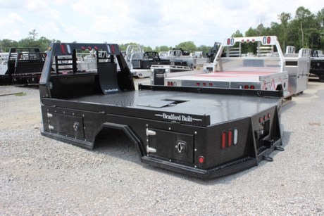 BRADFORD BUILT 96&quot; X 136&quot; STEEL 4 BOX UTILITY BED, 34&quot; FRAME WIDTH, 84&quot; CAB TO AXLE, LIGHTED HEADACHE RACK, LED LIGHTS, GOOSENECK HITCH AND REAR 2-1/2&quot; RECEIVER HITCH, TAPERED REAR CORNERS, 1/8&quot; STEEL TREADPLATE FLOOR, 4&quot; DROP DOWN SIDES, BLACK POWDERCOAT, SKIRTED BED WITH 4 TOOLBOXES (ONE IN EACH CORNER), THIS BED FITS A DUALLY WHEEL CAB AND CHASSIS TRUCK.  Please check with us for exact fitment as makes vary slightly.