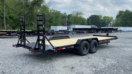2022 TOP HAT 22&#39; X 83&quot; FLATBED EQUIPMENT TRAILER FOR SALE, 2&#39; TREADPLATE DOVETAIL WITH 5&#39; FOLD-UP RAMPS (SPRING ASSIST), 2-5/16&quot; ADJUSTABLE COUPLER, 12K DROP LEG JACK, 2-7K ELECTRIC BRAKE AXLES, SPRING SUSPENSION, ST235-80R16&quot; TIRES, DIAMOND PLATE FENDERS, RUB RAIL WITH STAKE POCKETS, TREATED WOOD FLOOR, SPARE TIRE MOUNT, 6&quot; CHANNEL FRAME AND TONGUE, 3&quot; CHANNEL CROSSMEMBERS ON 16&quot; CENTERS, SEALED FLUSH MOUNT LED LIGHTS, DOT REFLECTIVE TAPE, BLACK VALSPAR PAINT, ONE YEAR LIMITED MANUFACTURER WARRANTY.