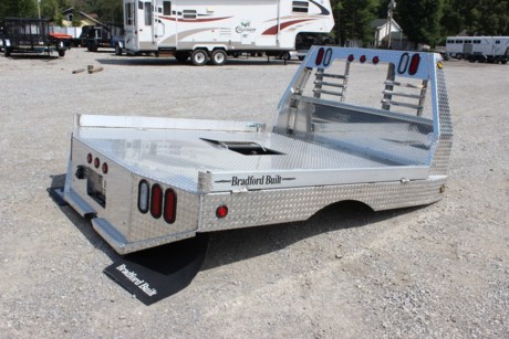 BRADFORD BUILT 84&amp;quot; X 102&amp;quot; ALUMINUM WORKBED, 56&amp;quot; CAB TO AXLE, 42&amp;quot; FRAME WIDTH, FITS A SINGLE WHEEL BED TAKE OFF TRUCK (LONG BED), 4&amp;quot; FOLD DOWN SIDES, LED LIGHTS, LIGHTED HEADACHE RACK, 30K GOOSENECK HITCH, 2-1/2&amp;quot; REAR RECEIVER HITCH, MUDFLAPS, SEALED WIRING HARNESS, TAPERED REAR CORNERS. Please check with us for exact fitment as makes vary slightly.

Type: Truck body