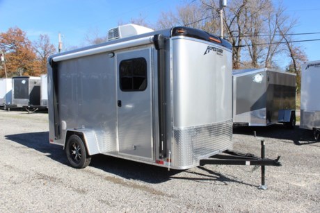 BRAND NEW 2021 HOMESTEADER 6&#39; X 12&#39; HERCULES ENCLOSED CARGO TRAILER, DESIGNED FOR THE CAMPER ENTHUSIAST, 80&quot; INTERIOR HEIGHT, SINGLE 3.5K TORSION AXLE, 15&quot; ALUMINUM WHEELS, 32&quot; SIDE CAMPER DOOR WITH WINDOW, REAR RAMP DOOR WITH EXTENDED WOOD FLAP, (4) RECESSED FLOOR MOUNT D-RINGS, STABILIZER JACKS, INSULATED WALLS AND CEILING, WHITE VINYL WALL AND CEILING LINER, BLACK MARBLE VINYL FLOORING, BLACK MARBLE FLOORING ON RAMP AND FLAP, 110 VOLT PACKAGE (30 AMP BREAKER BOX WITH LIFELINE, (4) 12X24 FLAT PANEL LED LIGHTS, 2 RECEPTACLES INTERIOR, 1 RECEPTACLE EXTERIOR, 2 WALL SWITCHES), 13,500 BTU ROOF A/C WITH HEAT STRIP, 10&#39; AWNING, 24X20 WINDOW, DOUBLE LED TAIL LIGHTS, PORCH LIGHT WITH SWITCH, 12V LED INTERIOR LIGHTS, SILVER MIST ALUMINUM EXTERIOR, FRONT STONEGUARD, FLOW THRU VENTS - SIDEWALL, TRIPLE TUBE TONGUE WITH 2&quot; A-FRAME COUPLER.