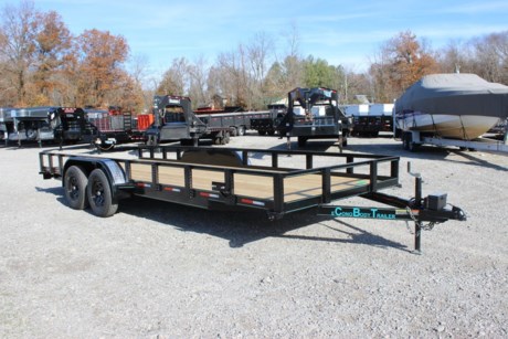 2022 ECONOBODY 20&#39; X 82&quot; WRAP UTILITY TRAILER, 2-3.5K AXLES, ONE ELECTRIC BRAKE, BREAK-AWAY, SPRING SUSPENSION, STRAIGHT DECK, 5&#39; REAR SLIDE OUT RAMPS, NEW 15&quot; 6 PLY RADIAL TIRES, BLACK WHEELS, SPARE TIRE MOUNT, TREATED WOOD FLOOR, ANGLE SIDE RAILS WITH TREADPLATE UPRIGHTS, LED MARKER LIGHTS IN FRONT AND REAR CORNERS, LED SEAL BEAM TAIL LIGHTS, PAINTED BLACK W/ TEAL PIN STRIPES, 2&quot; COUPLER WITH A-FRAME JACK.