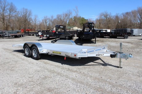 2022 ALUMA 82  X 18  ALUMINUM TILT DECK TRAILER, 2-3500# RUBBER TORSION ELECTRIC BRAKE AXLES, ST205/75R14  RADIAL TIRES, ALUMINUM WHEELS, CUSHION CYLINDER W/ CONTROL VALVE, BED LOCKS FOR TRAVEL, REMOVABLE ALUMINUM FENDERS, EXTRUDED ALUMINUM FLOOR, FRONT RETAINING RAIL, A-FRAMED ALUMINUM TONGUE, 2 5/16  COUPLER, 8 STAKE POCKETS (4 PER SIDE), 4 RECESSED TIE RINGS, LED LIGHTS.