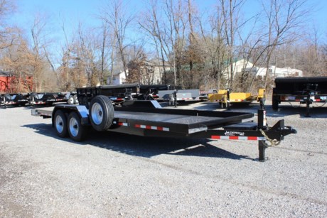 2022 IMPERIAL 22  SPLIT DECK TILT TRAILER FOR SALE, 18  TILT SECTION / 4  FRONT STATIONARY, 82  WIDE DECK, 2-8K ELECTRIC BRAKE AXLES, SPRING SUSPENSION, LT215-75-R17.5  RADIAL 16 PLY TIRES, SPARE TIRE AND MOUNT, 1/8  TREADPLATE STEEL FLOOR, HYDRAULIC CUSHION TILT CYLINDER, 12  ON CENTER CROSSMEMBERS, HEAVY DUTY TREADPLATE FENDERS, 12K DROP LEG JACK, 2-5/16  COUPLER, FRONT TOOLBOX, STAKE POCKETS AND TIE RAILS, 2 COATS PRIMER, 2 COATS BLACK PAINT, WIRING IN CONDUIT, LED LIGHTS.
