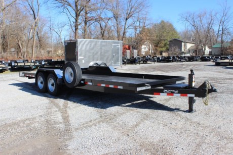 2022 IMPERIAL 22  SPLIT DECK TILT TRAILER FOR SALE, 18  TILT SECTION / 4  FRONT STATIONARY, 82  WIDE DECK, 2-8K ELECTRIC BRAKE AXLES, SPRING SUSPENSION, LT215-75-R17.5  RADIAL 16 PLY TIRES, SPARE TIRE AND MOUNT, 1/8  TREADPLATE STEEL FLOOR, HYDRAULIC CUSHION TILT CYLINDER, 12  ON CENTER CROSSMEMBERS, HEAVY DUTY TREADPLATE FENDERS, 12K DROP LEG JACK, 2-5/16  COUPLER, FRONT TOOLBOX, STAKE POCKETS AND TIE RAILS, 2 COATS PRIMER, 2 COATS BLACK PAINT, WIRING IN CONDUIT, LED LIGHTS.