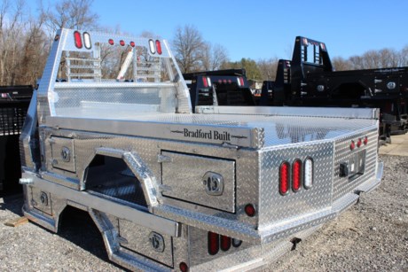 BRADFORD BUILT 90&amp;quot; X 112&amp;quot; ALUMINUM 4 BOX UTILITY BED, LED LIGHTS, LIGHTED HEADACHE RACK, 30K RATED GOOSENECK HITCH, REAR 2-1/2&amp;quot; RECEIVER HITCH, 4 TOOLBOXES (ONE IN EACH CORNER), 4&amp;quot; FOLD DOWN SIDES, TAPERED REAR CORNERS, 60&amp;quot; CAB TO AXLE, 34&amp;quot; FRAME WIDTH, FITS CAB AND CHASSIS DUALLY TRUCK (NARROW AXLE). Please check with us for exact fitment as makes vary slightly.

Type: Truck body