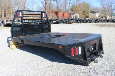 NEW FLATBED FOR PICKUP TRUCK, NEW BRADFORD BUILT 84&quot; X 102&quot; MUSTANG STEEL FLATBED, 42&quot; FRAME WIDTH, 56&quot;-58&quot; CAB TO AXLE, FITS A SINGLE WHEEL BED TAKE OFF TRUCK (LONG BED), HEADACHE RACK, GOOSENECK HITCH AND REAR 2-1/2&quot; RECEIVER HITCH, LED LIGHTS, LIGHTED HEADACHE RACK, TAPERED REAR CORNERS, 1/8&quot; STEEL TREADPLATE FLOOR, BLACK POWDERCOAT. Please check with us for exact fitment as makes vary slightly.