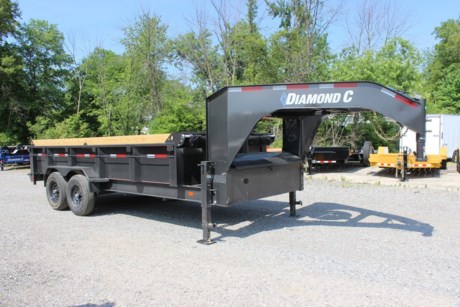 2022 DIAMOND C 16  X 82  HEAVY DUTY GOOSENECK LOW PROFILE TELESCOPIC DUMP TRAILER, 3 STAGE TELESCOPIC HYDRAULIC HOIST, POWER UP AND GRAVITY DOWN, 8  X 15 LB I-BEAM MAIN FRAME, 12  ENGINEERED GOOSENECK, 2-5/16  ADJUSTABLE GN COUPLER, 2-12K DROP LEG JACKS, FULL WIDTH FRONT TOOLBOX, 2-7K ELECTRIC BRAKE AXLES, SPRING SUSPENSION (STRAIGHT AXLES), SPARE TIRE AND MOUNT, 3 WAY SPREADER GATE, 24  HIGH 10 GAUGE SIDES, 14 GA DIAMOND PLATE FENDERS, 72  REAR SLIDE-IN RAMPS, BOARD BRACKETS WITH BOARDS AND RAISED FRONT, FRONT BULKHEAD FOR TARP MOUNTING AND PROTECTION, 20  TARP KIT INSTALLED, 36  SIDE STEP, LED LIGHTS, 7 WATT SOLARPULSE PANEL, METALLIC GRAY, DM DIFFERENCE MAKER COATING SYSTEM, 3 YEAR STRUCTURE WARRANTY.