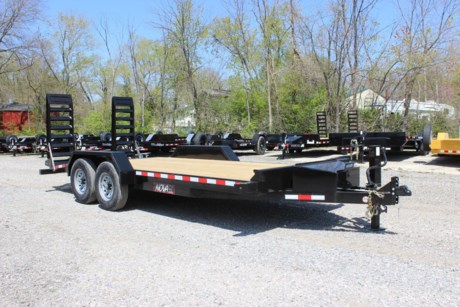 2022 MIDSOTA 18FT X 82IN FLATBED EQUIPMENT TRAILER FOR SALE, NOVA ET SERIES EQUIPPED WITH 2-7K STRAIGHT SPRING AXLES, ELECTRIC BRAKES ON ALL WHEELS, 16IN RADIAL 10 PLY TIRES, 82IN WIDE BED WIDTH, 36IN BEAVERTAIL, 5FT STAND-UP (SPRING-ASSISTED) RAMPS WITH KICKERS, RUB RAIL AND STAKE POCKETS, TREATED WOOD FLOOR, 25IN STANDARD BED HEIGHT, 5IN CHANNEL TONGUE, 6IN CHANNEL FRAME, 3IN CHANNEL CROSSMEMBERS ON 16IN CENTERS, FRONT A-FRAME TOOLBOX, 2-5/16IN COUPLER, 12K DROP LEG JACK, LED LIGHTS, BLACK PPG INDUSTRIAL GRADE POLY PRIMER AND PAINT.