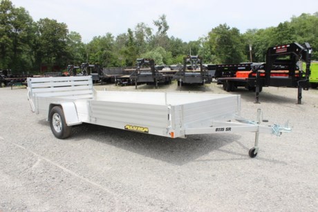 2023 ALUMA 81  X 15  ALUMINUM UTILITY TRAILER, 12  SOLID FRONT AND SIDES W/ 69  X 12  SIDE ATV RAMPS, REAR ALUMINUM BI-FOLD TAILGATE, 3500# RUBBER TORSION IDLER AXLE, ST205/75R14  RADIAL TIRES, ALUMINUM WHEELS, ALUMINUM FENDERS, EXTRUDED ALUMINUM FLOOR, A-FRAMED ALUMINUM TONGUE, 48  LONG WITH 2  COUPLER, 8 WELDED TIE-DOWN LOOPS ON FLOOR, SWIVEL TONGUE JACK, LED LIGHTS.