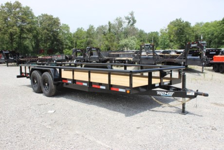 2022 TOP HAT 20&#39; X 83&quot; HEAVY DUTY UTILITY / EQUIPMENT TRAILER FOR SALE, THIS IS THE 10K LOAD HAULER MODEL, 3IN PIPE TOP RAIL, 5&quot; CHANNEL WRAP TONGUE, 5&quot; CHANNEL FRAME, 3&quot; CHANNEL CROSSMEMBERS, DIAMOND PLATE FENDERS, STRAIGHT DECK WITH 5FT SIDE SLIDE-IN RAMPS, TREATED WOOD FLOOR, STAKE POCKETS, 2-5.2K ELECTRIC BRAKE AXLES, BREAK AWAY UNIT WITH CHARGER, SPRING SUSPENSION, ST235/80R16&quot; RADIAL TIRES, SPARE TIRE MOUNT, 2-5/16&quot; COUPLER, 7K DROP LEG JACK, LED FLUSH MOUNT LIGHTS, DOT REFLECTIVE TAPE, BLACK EXTERIOR COLOR.