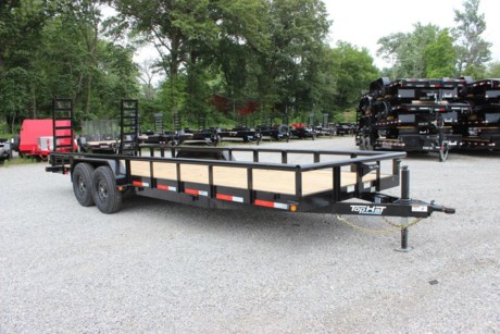 2022 TOP HAT 22&#39; X 83&quot; HEAVY DUTY UTILITY / EQUIPMENT TRAILER FOR SALE, THIS IS THE 10K LOAD HAULER MODEL, 3IN PIPE TOP RAIL, 5&quot; CHANNEL WRAP TONGUE, 6&quot; CHANNEL FRAME, 3&quot; CHANNEL CROSSMEMBERS, DIAMOND PLATE FENDERS, STRAIGHT DECK WITH 5FT FOLD-UP RAMPS, TREATED WOOD FLOOR, STAKE POCKETS, 2-5.2K ELECTRIC BRAKE AXLES, BREAK AWAY UNIT WITH CHARGER, SPRING SUSPENSION, ST235/80R16&quot; RADIAL TIRES, SPARE TIRE MOUNT, 2-5/16&quot; COUPLER, 7K DROP LEG JACK, LED FLUSH MOUNT LIGHTS, DOT REFLECTIVE TAPE, BLACK EXTERIOR COLOR.