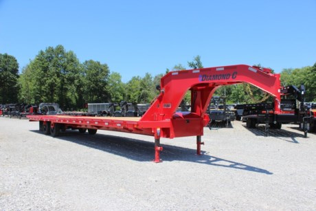 2022 DIAMOND C 38FT ENGINEERED BEAM GOOSENECK FLATDECK TRAILER WITH SUPER SINGLES, 12&#39; HYDRAULIC DOVETAIL WITH 12.5 DEGREE LOADING ANGLE, SCISSOR ACTION SELF LOCKING HINGE MECHANISM, 2-10K ELECTRIC/HYD DISC BRAKE AXLES, SPRING SUSPENSION, ST235/75R17.5 SUPER SINGLE 18 PLY TIRES, SPARE TIRE IN NECK, FOLD DOWN SPARE TIRE MOUNT, 2-5/16&quot; BULLDOG ADJUSTABLE GN COUPLER, DUAL 12K DROP LEG JACKS, RETRACTABLE FRONT DECK STEPS, MID-DECK STEP ON BOTH SIDES, FRONT TOOLBOX BETWEEN GN RISERS, 14&quot; X 14&quot; X 42&quot; UNDER SLUNG BOX, WINCH MOUNTING PLATE WITH RECEIVER TUBE, TREATED WOOD FLOOR, ZIG-ZAG FLOOR SCREWS, 6&quot; CHANNEL LACE RAIL, 3&quot; I-BEAM CROSS-MEMBERS ON 16&quot; CENTERS, RUB RAIL WITH STAKE-POCKETS AND PIPE-SPOOLS, SLIDE TRACK WITH ONE WELDED RATCHET ON PASSENGERS SIDE, 16&quot; TALL ENGINEERED I-BEAM, CAMBERED DECK AND FRAME, APPROXIMATELY 34&quot; DECK HEIGHT, 102&quot; OVERALL WIDTH, SEALED WIRING HARNESS, 7 WATT SOLARPULSE CHARGING SYSTEM, LED LIGHTS, EXTRA CLEARANCE LIGHTS (10 PAIR), BOLT-ON LED FLOOD LIGHT 2700 LUMEN (PAIR), RED, DM DIFFERENCE MAKER COATING SYSTEM, 3 YEAR STRUCTURE WARRANTY.