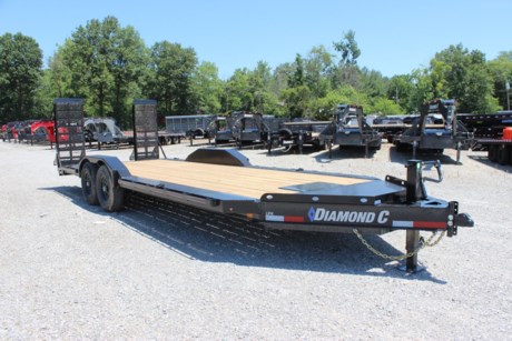 2022 DIAMOND C 22  X 102  LOW PROFILE EXTREME DUTY EQUIPMENT TRAILER, HD V-TONGUE LID, 12K DROP LEG JACK, 2-5/16  21K DEMCO ADJUSTABLE COUPLER, 8  X 15LB I-BEAM TONGUE AND FRAME, 3  I-BEAM CROSSMEMBERS ON 16  CENTERS, 2  DIAMOND PLATE DOVETAIL WITH CLEATS, EXTRA WIDE HD 5  STAND-UP RAMPS WITH KICKERS, RUB RAIL WITH STAKE POCKETS, (4) 5/8  D-RING TIE DOWNS, WINCH MOUNTING PLATE, TREATED WOOD FLOOR, 36  SIDE STEP, 2-7K ELECTRIC BRAKE (DROP) AXLES, SPRING SUSPENSION, ST235/80R16  RADIAL TIRES, DRIVE-OVER 3/16  DIAMOND PLATE WELD-ON FENDERS, DIAMOND PLATE FRAME EXTENSIONS FOR MAX WIDTH IN FRONT AND BEHIND FENDERS, 82  WIDE BETWEEN THE FENDERS, LED LIGHTS, BLACK, DM DIFFERENCE MAKER COATING SYSTEM, 3 YEAR STRUCTURE WARRANTY.