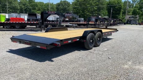 2022 TOP HAT 24&#39; X 83&quot; FLATBED EQUIPMENT TRAILER FOR SALE, 2&#39; TREADPLATE DOVETAIL WITH 5&#39; REAR SLIDE-IN RAMPS, 2-5/16&quot; ADJUSTABLE COUPLER, 10K DROP LEG JACK, 2-7K ELECTRIC BRAKE AXLES, SPRING SUSPENSION, ST235-80R16&quot; TIRES, DIAMOND PLATE FENDERS, RUB RAIL WITH STAKE POCKETS, TREATED WOOD FLOOR, SPARE TIRE MOUNT, 6&quot; CHANNEL FRAME AND TONGUE, 3&quot; CHANNEL CROSSMEMBERS ON 16&quot; CENTERS, SEALED FLUSH MOUNT LED LIGHTS, DOT REFLECTIVE TAPE, BLACK VALSPAR PAINT, ONE YEAR LIMITED MANUFACTURER WARRANTY.