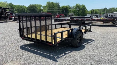 2022 ECONOBODY 10&#39; X 75&quot; SINGLE AXLE UTILITY TRAILER FOR SALE, 2&#39; DOVETAIL, 3&#39; TAIL GATE, 3.5K IDLER AXLE, SPRING SUSPENSION, 15IN 6 PLY RADIAL TIRES, BLACK WHEELS, SPARE TIRE MOUNT, TREATED WOOD FLOOR, ANGLE SIDE RAILS, LED SEALED BEAM TAIL LIGHTS, MARKER LIGHTS IN FRONT AND REAR CORNERS, PAINTED BLACK WITH TEAL PIN STRIPES, 2&quot; A-FRAME COUPLER, 2K TOP WIND JACK.