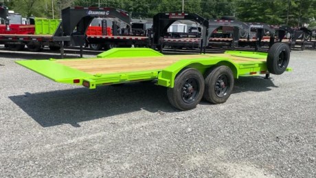 2022 DIAMOND C 20&#39; X 82&quot; LOW PROFILE HYDRAULICALLY DAMPENED TILT DECK TRAILER, HD V-TONGUE LID, 12K HYDRAULIC JACK, 2-5/16&quot; - 21K DEMCO FLAT MOUNT COUPLER, ENGINEERED BEAM FRAME, I-BEAM TONGUE INTEGRAL WITH FRAME, 3&quot; I-BEAM CROSSMEMBERS ON 12&quot; CENTERS, 4&#39; STATIONARY DECK, 16&#39; GRAVITY TILT BED WITH FLOW VALVE AND BED LOCK, 2-10K TORSION AXLES, ELECTRIC DRUM BRAKES, ST215/75R17.5&quot; RADIAL TIRES, SPARE TIRE AND MOUNT, 3/16&quot; DIAMOND PLATE WELD-ON FENDERS, TREATED WOOD FLOOR, RUB RAIL WITH STAKE POCKETS, 36&quot; SIDE STEP, 12K POP-UP WINCH PACKAGE WITH TILT BED ROLLER, LIME GREEN, DM DIFFERENCE MAKER COATING SYSTEM, LED LIGHTS, 3 YEAR STRUCTURE WARRANTY.