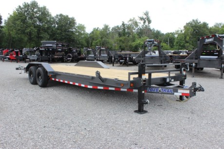 2022 LOAD TRAIL 83&quot; X 24FT FLATBED CAR HAULER / EQUIPMENT TRAILER FOR SALE, 2-5.2K DEXTER ELECTRIC BRAKE AXLES, SPRING SUSPENSION, ST225/75R15&quot; LRD 8 PLY TIRES, 6&quot; CHANNEL FRAME, 24&quot; ON CENTER CROSS MEMBERS, TREATED WOOD FLOOR, HD TREADPLATE FENDERS, STRAIGHT DECK, SIDE SLIDE-IN RAMPS 6&#39; X 13&quot;, (4) D-RING TIE DOWNS, RUB RAIL WITH STAKE POCKETS, REAR SUPPORT JACKS, DUAL 10K DROP LEG JACKS, 2-5/16&quot; ADJUSTABLE COUPLER, LED LIGHTS, COLD WEATHER HARNESS, GRAY POWDERCOAT WITH PRIMER.
