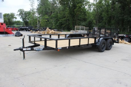 2022 TOP HAT 18&#39; X 83&quot; ECONO TANDEM AXLE UTILITY TRAILER, 2&#39; DOVETAIL, REAR 3&#39; TAILGATE, 4&quot; CHANNEL TONGUE, 3X2 ANGLE FRAME AND CROSSMEMBERS, 2 3/8&quot; PIPE TOPRAIL, TREATED WOOD FLOOR, STAKE POCKETS, SMOOTH STEEL FENDERS, 2-3.5K (DEXTER) SPRING AXLES, ONE ELECTRIC BRAKE AXLE, BREAK AWAY UNIT WITH CHARGER, 15&quot; RADIAL TIRES, 2K A-FRAME JACK, 2&quot; FORGED A-FRAME COUPLER, LED TAIL LIGHTS, BLACK VALSPAR PAINT, ONE YEAR LIMITED MANUFACTURER WARRANTY.