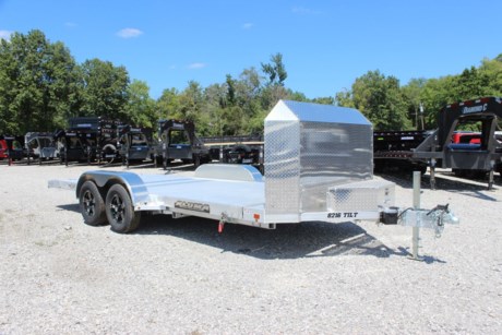 2023 ALUMA 82  X 16  ANNIVERSARY EDITION ALUMINUM TILT DECK TRAILER, 2-3500# RUBBER TORSION ELECTRIC BRAKE AXLES, ST205/75R14  RADIAL TIRES, LIONSHEAD TIGER BLACK ALUMINUM WHEELS, CUSHION CYLINDER W/ CONTROL VALVE, REMOVABLE ALUMINUM FENDERS, EXTRUDED ALUMINUM FLOOR, (8) LED BED LIGHTS, FRONT RETAINING RAIL, FRONT AIR DAM, A-FRAMED ALUMINUM TONGUE, 2 5/16  COUPLER, TONGUE HANDLE, FRONT STORAGE BOX WITH LIGHT, 6 STAKE POCKETS (3 PER SIDE), 4 RECESSED TIE RINGS, LED LIGHTS.