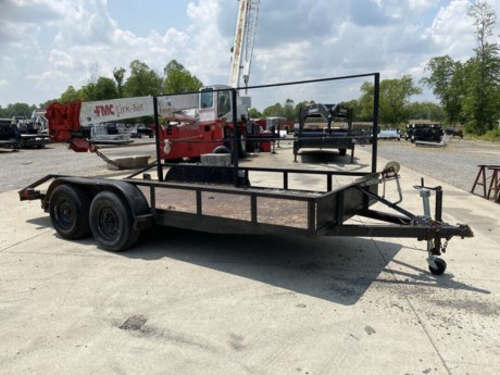 USED 1994 M&amp;M MFG 16&#39; X 75&quot; TANDEM AXLE UTILITY TRAILER FOR SALE, STRAIGHT DECK, BLACK, STEEL DECK, 4&#39; SIDE SLIDE IN RAMPS, RACK ON SIDE, 2-3.5K SPRING AXLES, DECENT TIRES, LIGHTS WORK, NEW SUSPENSION, 2&quot; COUPLER.