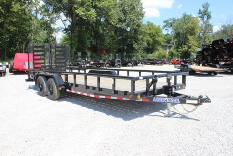 2022 LOAD TRAIL 83&quot; X 20&#39; TANDEM AXLE UTILITY TRAILER WITH SIDE RAILS, 5&quot; CHANNEL FRAME, 2-5.2K DEXTER ELECTRIC BRAKE AXLES, SPRING SUSPENSION, ST225/75R15&quot; LRD 8 PLY TIRES, SPARE TIRE MOUNT, 2-5/16&quot; ADJUSTABLE COUPLER, 7K DROP LEG JACK, TREATED WOOD FLOOR, 2&#39; DOVETAIL, 5&#39; HEAVY DUTY SPLIT FOLD-UP TRACTOR GATE (SPRING ASSIST), 3&quot; PIPE TOP SIDE RAILS, (4) WELD ON D-RINGS, 24&quot; ON CENTER CROSS MEMBERS, LED LIGHTS WITH COLD WEATHER HARNESS, BLACK POWDERCOAT WITH PRIMER.
