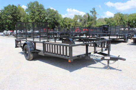2022 TOP HAT 14&#39; X 83&quot; QUAD HAULER UTILITY TRAILER, STRAIGHT DECK, REAR 4&#39; FOLD-IN TAILGATE, 4&quot; CHANNEL WRAP TONGUE, 3X2 ANGLE FRAME AND CROSSMEMBERS, 2&quot; SQUARE TUBE TOPRAIL, 4-1/2&#39; ATV SIDE MOUNT RAMPS, TREATED WOOD FLOOR, 4 STAKE POCKETS, SMOOTH STEEL FENDERS, 3.5K (DEXTER) IDLER SPRING AXLE, 15&quot; RADIAL TIRES, 2K A-FRAME JACK, 2&quot; FORGED A-FRAME COUPLER, LED TAIL LIGHTS, BLACK VALSPAR PAINT, ONE YEAR LIMITED MANUFACTURER WARRANTY.