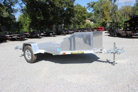 2023 ALUMA 2 PLACE MOTORCYCLE TRAILER, 10FT LONG, 77IN DECK WIDTH, 3500# RUBBER TORSION IDLER AXLE, ST205/75R14&quot; RADIAL TIRES, ALUMINUM WHEELS, EXTRUDED ALUMINUM FLOOR, RECESSED TIE RINGS (8 TOTAL), ALUMINUM SLIDE-OUT RAMP, 24&quot; ROCK GUARD IN FRONT, 2 MOTORCYCLE WHEEL CHOCKS, LED LIGHTS, 2&quot; COUPLER, SWIVEL TONGUE JACK.