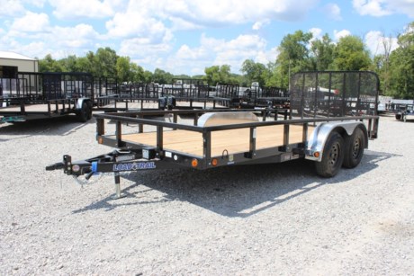 2022 LOAD TRAIL 83&quot; X 16&#39; CHANNEL FRAME UTILITY TRAILER, TANDEM AXLE, 2-3,500 LB DEXTER ELECTRIC BRAKE AXLES, SPRING SUSPENSION, ST205/75R15 LRC 6 PLY TIRES, 2&quot; ADJUSTABLE COUPLER, 5K SWIVEL TONGUE JACK, TREATED WOOD FLOOR, 2&#39; DOVETAIL WITH 4&#39; FOLD UP GATE (SPRING ASSIST ON GATE), 24&quot; ON CENTER CROSS-MEMBERS, SQUARE TUBE SIDE RAILS (REMOVABLE), DIAMOND PLATE ALUMINUM FENDERS, (4) U-HOOK TIE DOWNS, LED LIGHTS WITH SEALED WIRING HARNESS, COLD WEATHER HARNESS, BLACK POWDERCOAT WITH PRIMER, 3 YEAR STRUCTURAL - LIMITED WARRANTY.