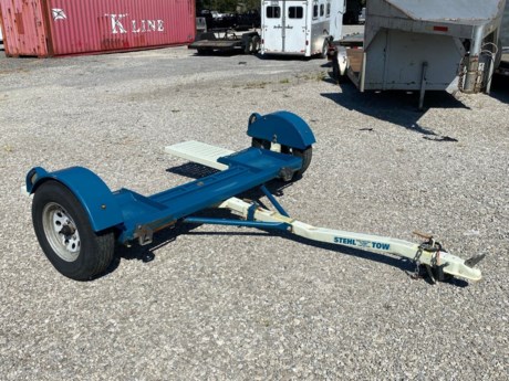 USED 2020 STEHL TOW BLUE AND WHITE TOW DOLLY FOR SALE, LED LIGHTS, GOOD 14&quot; RADIAL TIRES, 3.5K IDLER AXLE, TONGUE TILTS FOR LOADING, 2&quot; COUPLER, 7 WAY RV PLUG.