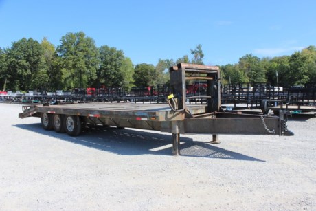 USED 2006 HOMEMADE 24FT PINTLE HITCH EQUIPMENT TRAILER, TRIPLE AXLE, 5FT DOVETAIL, 2 FLIP OVER RAMPS, 3-7K AXLES, SPRING SUSPENSION, LIKE NEW 16&quot; 10 PLY TIRES, GOOD OAK FLOOR, RUB RAIL WITH STAKE POCKETS, DUAL DROP LEG JACKS, 2-5/16&quot; ADJUSTABLE DEMCO COUPLER.