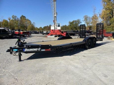 2023 DIAMOND C 22  X 102  LOW PROFILE EXTREME DUTY EQUIPMENT TRAILER, HD V-TONGUE LID, 12K DROP LEG JACK, 2-5/16  15K ADJUSTABLE COUPLER, 8  I-BEAM TONGUE AND FRAME, 3  I-BEAM CROSSMEMBERS ON 16  CENTERS, 2  DIAMOND PLATE DOVETAIL WITH CLEATS, EXTRA WIDE HD 5  STAND-UP RAMPS WITH KICKERS, RUB RAIL WITH STAKE POCKETS, TREATED WOOD FLOOR, 36  SIDE STEP, 2-7K ELECTRIC BRAKE AXLES, SPRING SUSPENSION, ST235/80R16  RADIAL TIRES, DRIVE-OVER 3/16  DIAMOND PLATE WELD-ON FENDERS, DIAMOND PLATE FRAME EXTENSIONS FOR MAX WIDTH IN FRONT AND BEHIND FENDERS, 82  WIDE BETWEEN THE FENDERS, BLACK, DM DIFFERENCE MAKER COATING SYSTEM, 3 YEAR STRUCTURE WARRANTY.