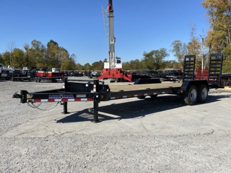 2023 LOAD TRAIL 8 IN IBEAM 16K 83 INCH WIDE X 24 FT LONG EQUIPMENT TRAILER, 2 FT DOVETAIL, 2- 5 FT SPRINGLOADED RAMPS, DUAL 10K DROPLEG JACKS, 17.5 16 PLY TIRES, SPARE TIRE MOUNT, 2-8K ELECTRIC BRAKE AXLES, SPRING RIDE SUSPENSION, BLACK POWDERCOAT W/PRIMER, TREATED WOOD FLOOR, LED LIGHTS, WIRING HARNESS, 14 G STEEL DIAMOND PLATE FENDERS, 8 WELDED D-RINGS, FRONT TOOL TRAY, 16 IN CROSS MEMBER CENTERS