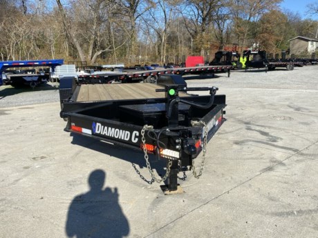 2021 DIAMOND C 18  X 82  LOW PROFILE EXTREME DUTY EQUIPMENT TRAILER, HD V-TONGUE LID, 12K DROP LEG JACK, 2-5/16  15K ADJUSTABLE COUPLER, 8  I-BEAM TONGUE AND FRAME, 3  I-BEAM CROSSMEMBERS ON 16  CENTERS, 2  DIAMOND PLATE DOVETAIL WITH CLEATS, EXTRA WIDE HD REAR SLIDE IN RAMPS, RUB RAIL WITH STAKE POCKETS, TREATED WOOD FLOOR, 2-7K ELECTRIC BRAKE AXLES, SPRING SUSPENSION, ST235/80R16  RADIAL TIRES, 3/16 HD DIAMOND PLATE FENDERS, 36  SIDE STEP, BLACK, DM DIFFERENCE MAKER COATING SYSTEM, LED LIGHTS, 3 YEAR STRUCTURE WARRANTY.